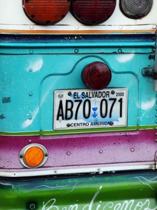 Detail of Numberplate at Back of 'Chicken Bus', Most Common Transport in El Salvador