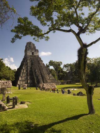 The Great Plaza at Tikal Archeological Site.