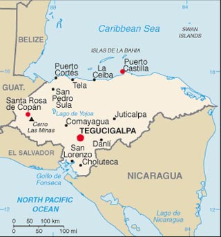 honduras lat log