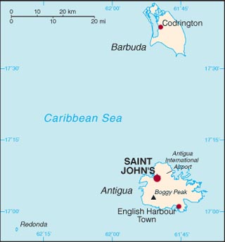 Antigua and Barbuda latitude and longitude map
