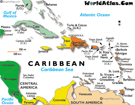 World Time Zones on Caribbean Time Zones Map