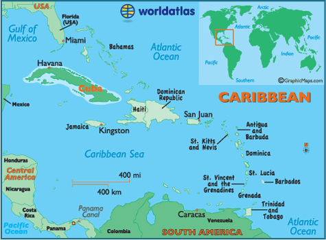 locator map of Cuba Close X Caribbean Countries and Territories 