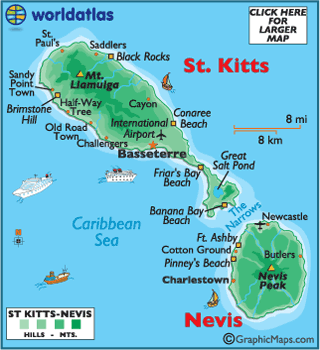 map of St Kitts and Nevis