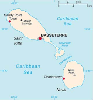 St Kitts and Nevis latitude and longitude map