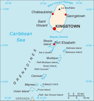 St Vincent and the Grenadines latitude and longitude map