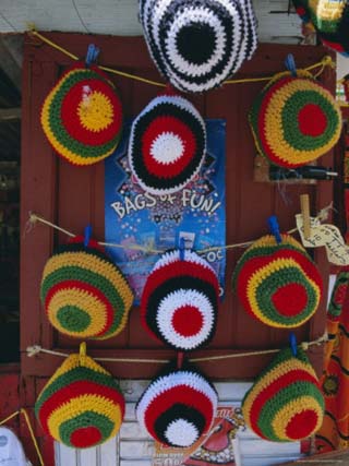 Rasta (Rastafarian) Hats on Display, Tobago, Trinidad and Tobago, West Indies, Caribbean