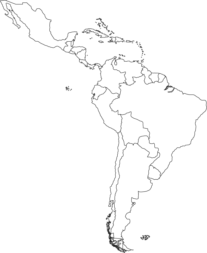 map of central america. Outlined Map of Lating America