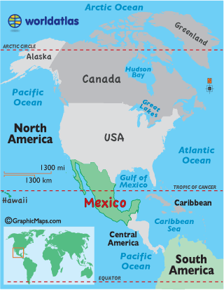 World Sinkholes on Mexico Landform Map