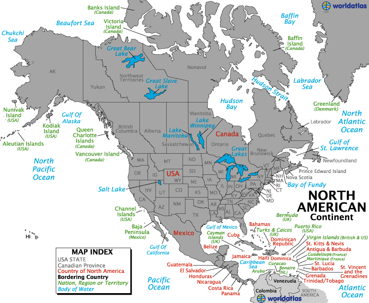 North America Map, Map of North America, States of North America, 