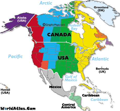 time zones united states map. Outlined Time Zones of North