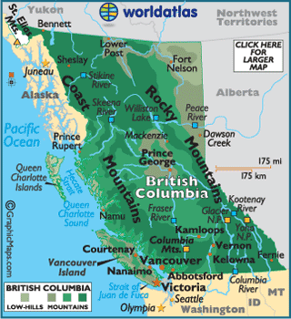 British Colombia Zip Line Map