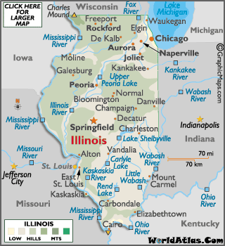 Physical   World on And Counties  Physical Map Of Illinois Landforms Rivers   World Atlas