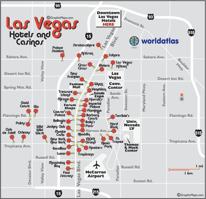 All are located along the famous "Las Vegas Strip," literally within walking 