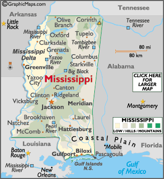 Physical   World on Maps  Physical Map Of Mississippi Landforms Rivers   World Atlas