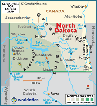 North Dakota  on Map Of North Dakota   North Dakota Map  Bismarck Facts  Nd