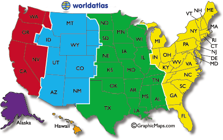 usa time zone map - match the time bar color to the map color -