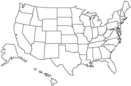 Outline Map of the United States of America with All 50 States