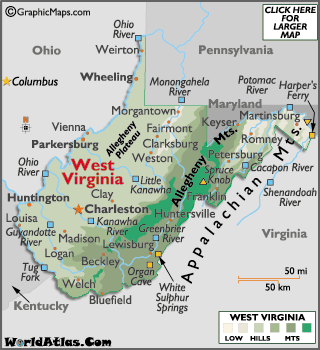 West Virginia Map / Geography of West Virginia/ Map of West Virginia