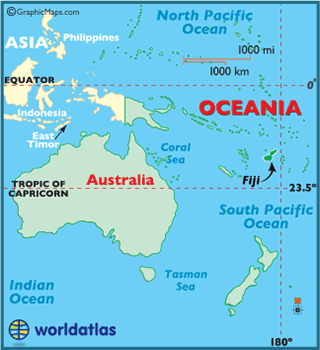 fiji map oceania islands countries close bold shown australia
