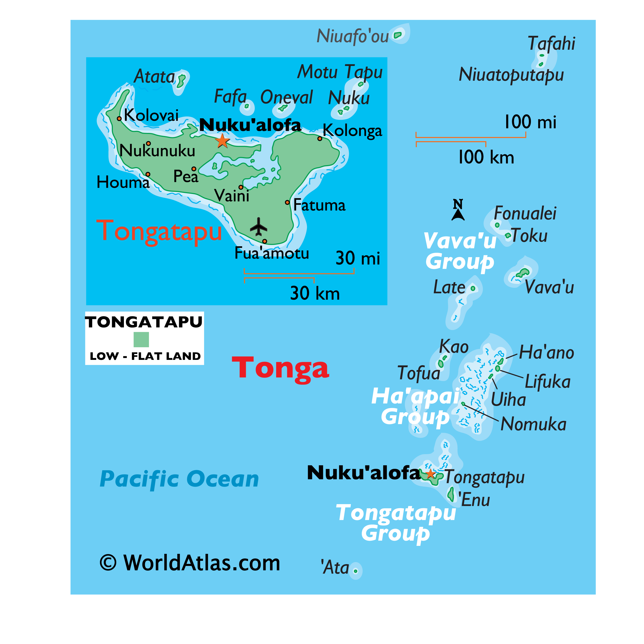 TONGA large color map by World Atlas