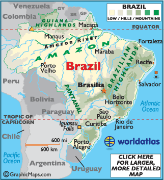 World  Atlas on American Countries  Brazil Information Maps History   World Atlas