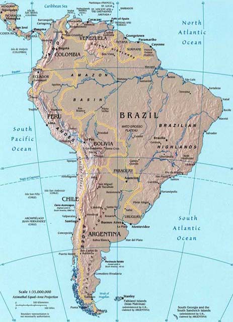 south america topographical map
