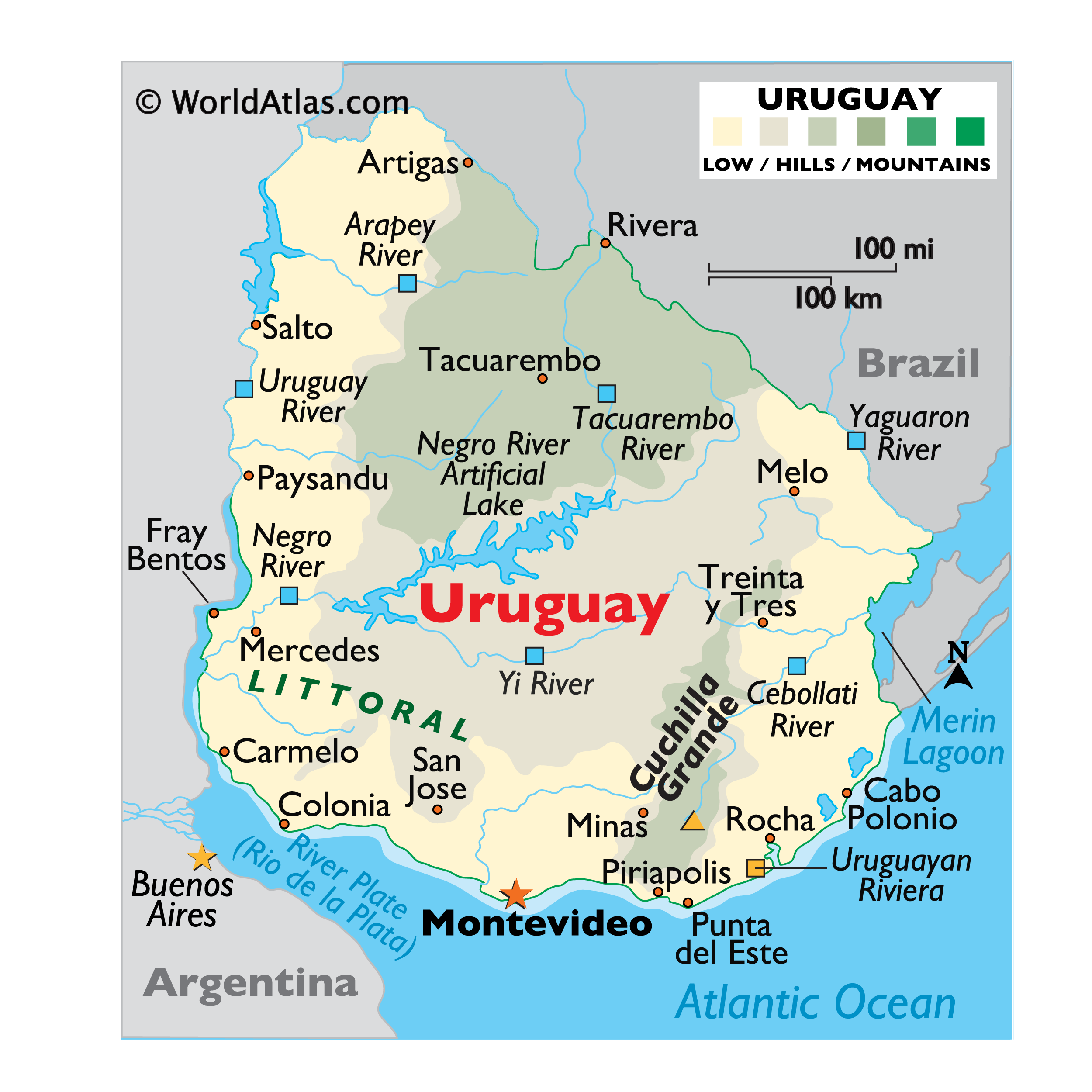 Uruguay Large Color Map
