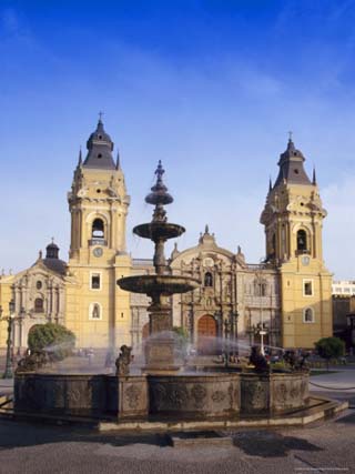 Fountain in Front of the Cathedral in Lima, Peru, South America