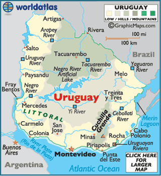 uruguay on map