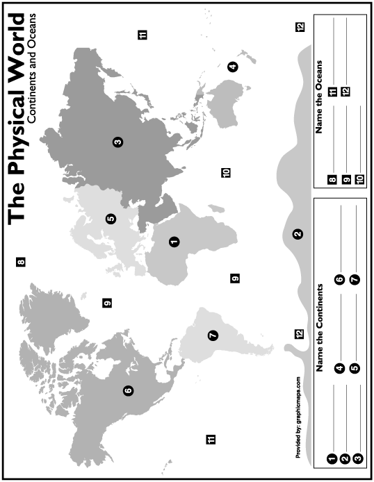 outline world map with continents. CONTINENTS 