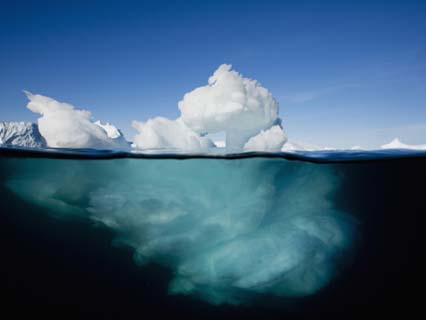 Underwater Image of Icebergs Floating Near Face of Jakobshavn Isfjord, Ilulissat, Greenland
