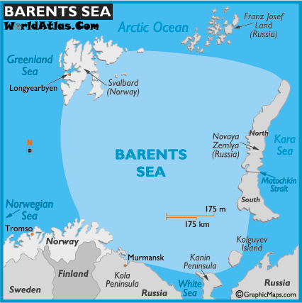 Image result for map of the barents sea