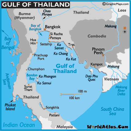 Map of Gulf of Thailand, Gulf of Thailand Location Facts, Major Bodies
