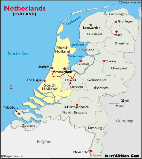 Where Is Holland On The World Map Holland Map and Map of Holland History Information Page