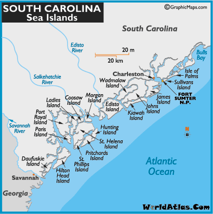 South Carolina Sea Islands Map And Map Of The South Carolina Sea