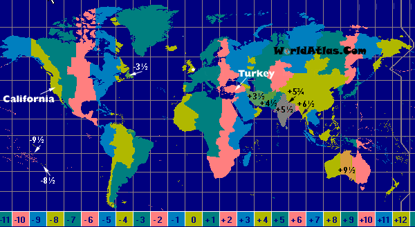 World Time Zone Map All Countries Islands Provinces States