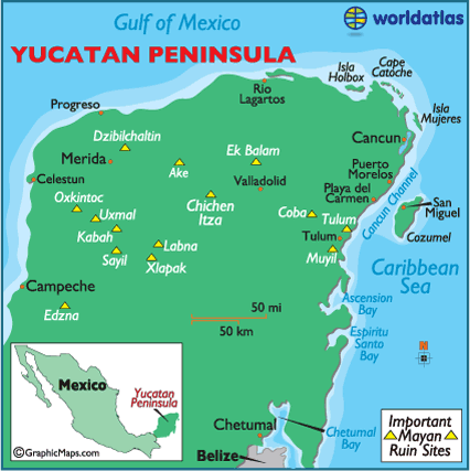Map Of Yucatan Mexico Maps Yucatan Peninsula Facts Landforms