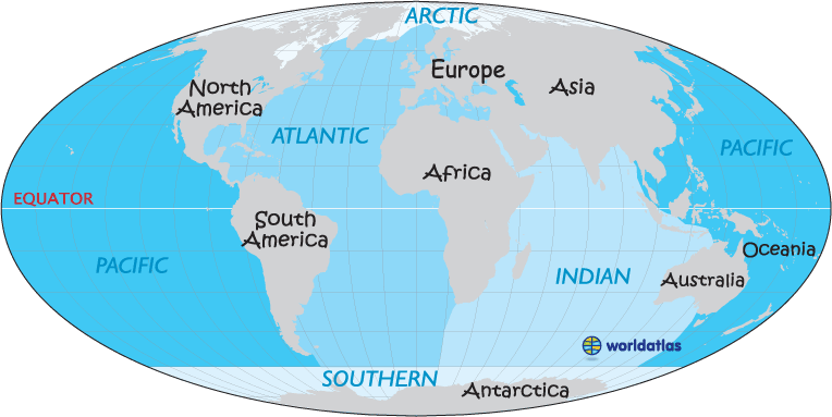 Large Map of Oceans of the World Large Map of Oceans of the World