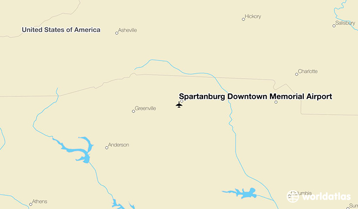 Spartanburg Downtown Memorial Airport location on a map