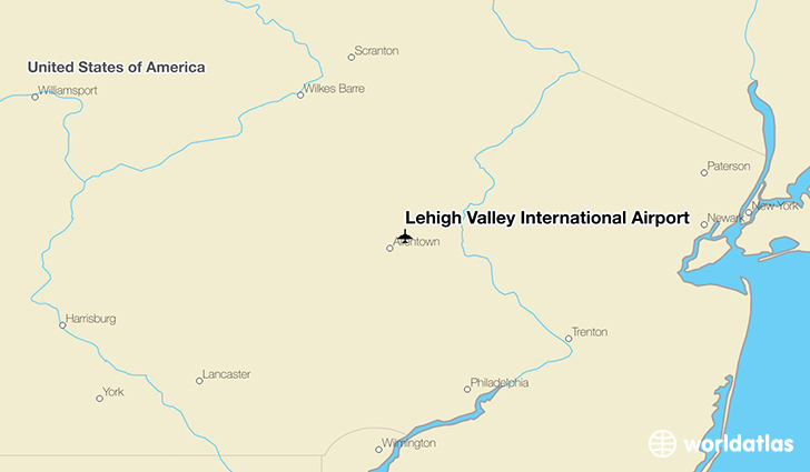 Lehigh Valley International Airport location on a map