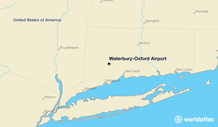 Waterbury-Oxford Airport location on a map