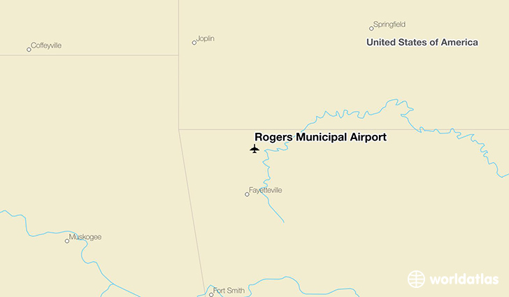 Rogers Municipal Airport location on a map