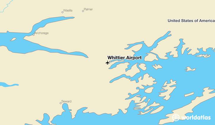 Whittier Airport location on a map