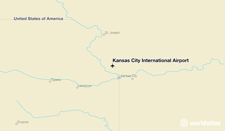 Kansas City International Airport location on a map