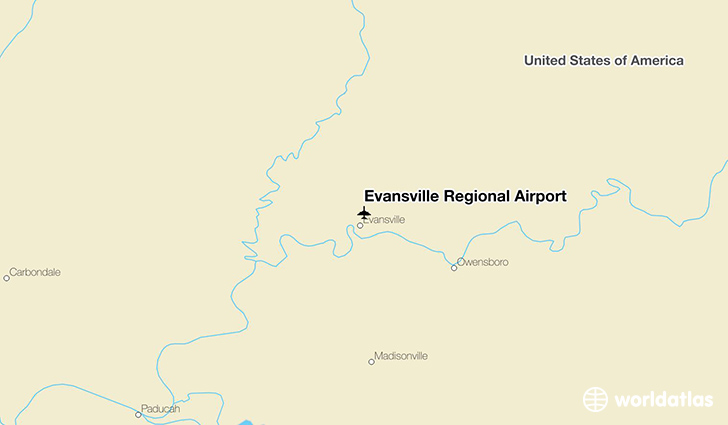 Evansville Regional Airport location on a map