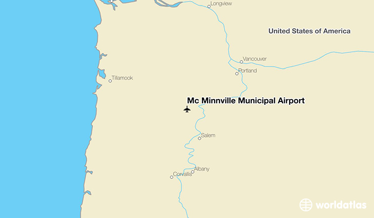 Mc Minnville Municipal Airport location on a map