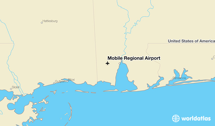 Mobile Regional Airport location on a map