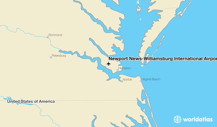 Newport News-Williamsburg International Airport location on a map
