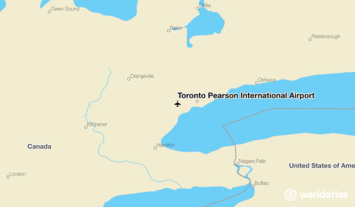 Toronto Pearson International Airport location on a map