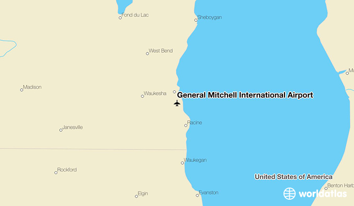 General Mitchell International Airport location on a map